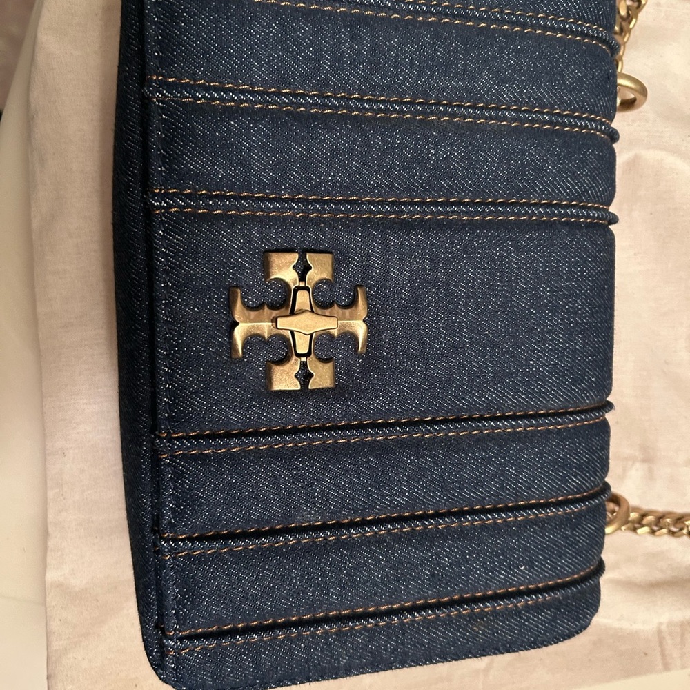 Tory Burch Blue and Gold Crossbody Bag with Quilted Design